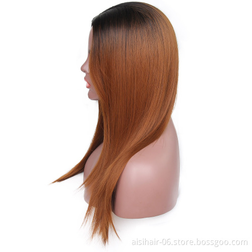 Aisi Hair Top Selling Long Silky Straight Wave Wigs For Black Women Ombre Brown Color Synthetic Fiber Wigs